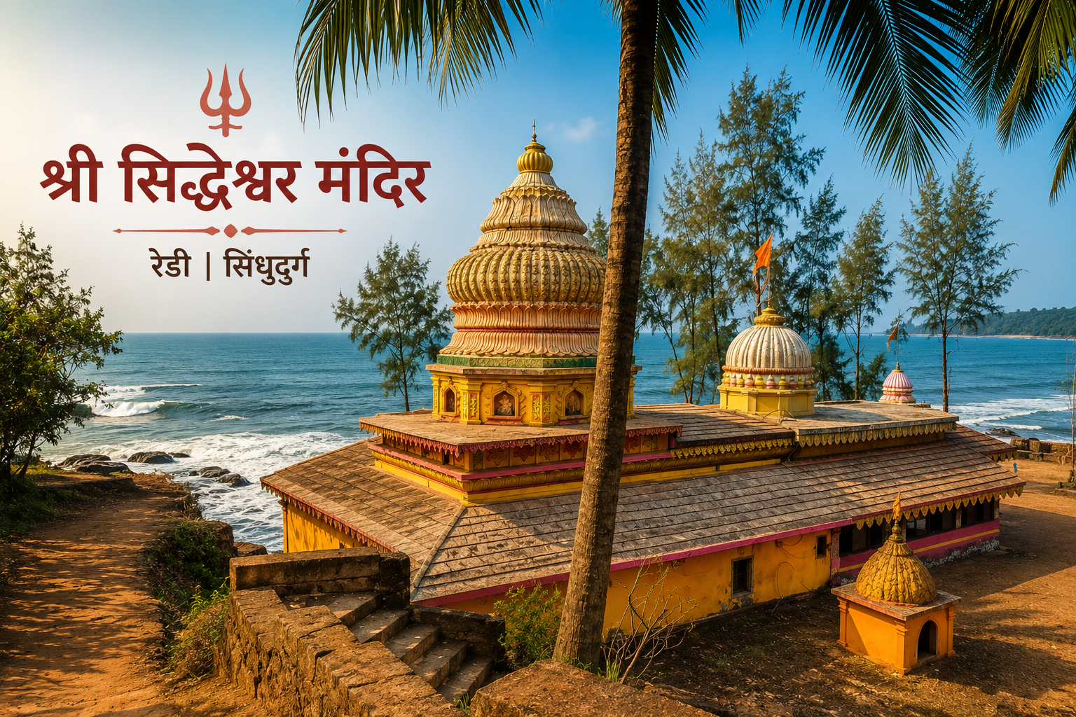 रेडी येथील समुद्रकिनाऱ्यालगत नारळाच्या झाडांच्या सान्निध्यात वसलेले श्री सिद्धेश्वर मंदिर, वेंगुर्ला, सिंधुदुर्ग